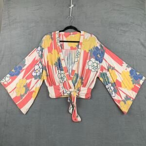 Free People That’s a Wrap Floral Blouse Wrap Top Front Tie Stretch Boho Sz Small